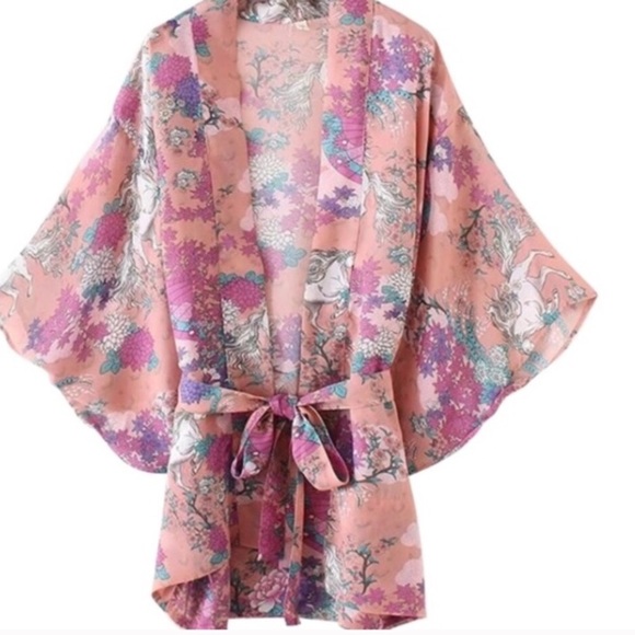 Wild Horse Unicorn Pink Gypsy Bohemian Kimono - Picture 4 of 8